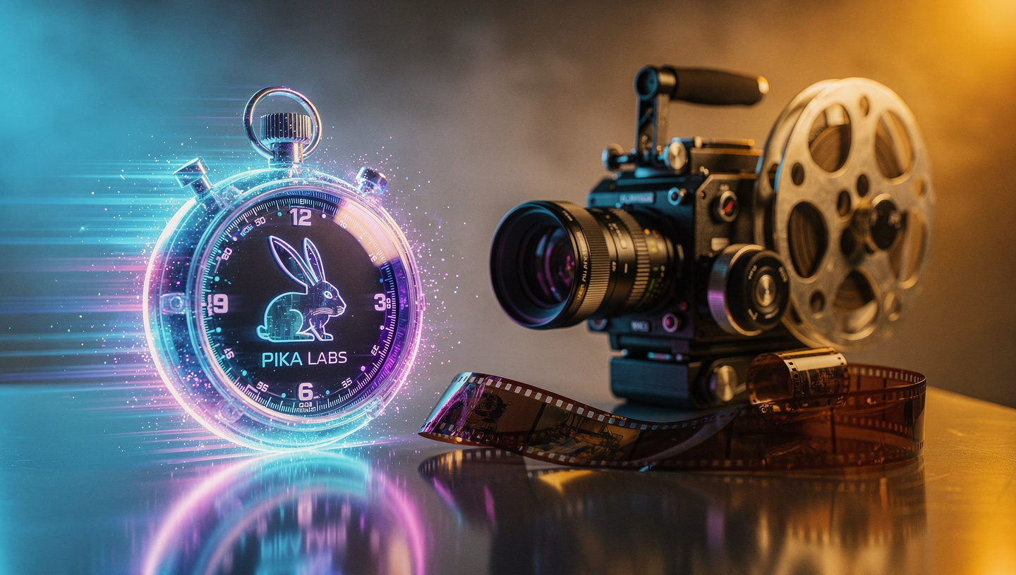 Abstract dark split-screen showing speed blur versus crystal prism representing Pika Labs speed versus quality tradeoff