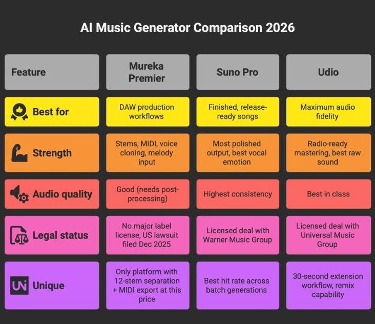 20260412-3 - Mureka vs Suno vs Udio AI music generator comparison chart 2026