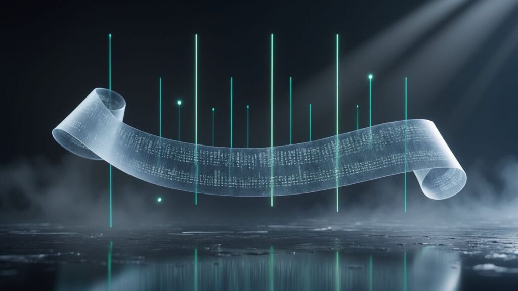 video-use review featured image: dark abstract data visualization representing transcript-based AI video editing, April 2026