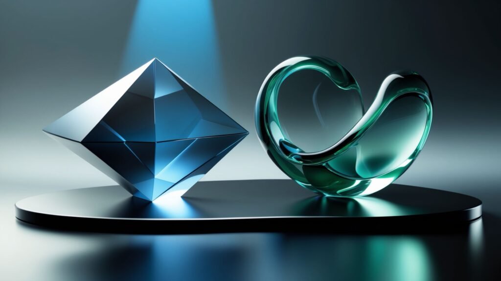 Two translucent glass chess pieces facing each other on obsidian surface with blue and amber lighting representing Cursor vs Windsurf AI code editor comparison