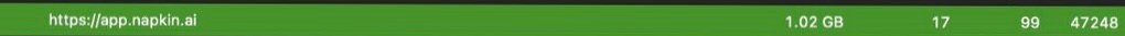 macOS Activity Monitor showing the Napkin AI browser tab consuming 1.02 GB of memory, lighter than the ChatGPT tab in the same browser session