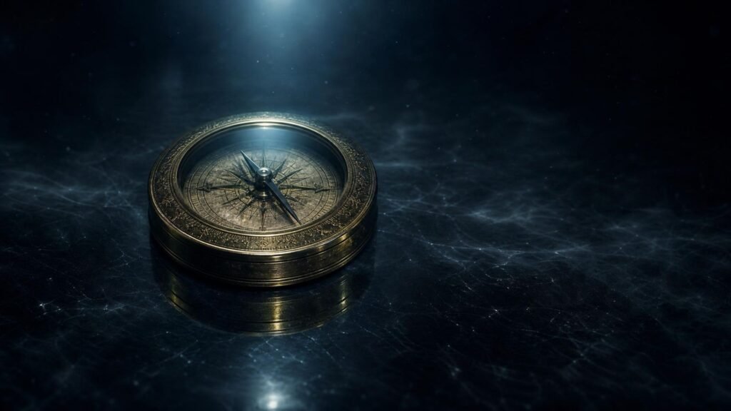 Vintage compass illuminated underwater symbolizing direction-finding for AI tool buyers navigating Hollywood AI crackdown and TapNow.ai paid testing