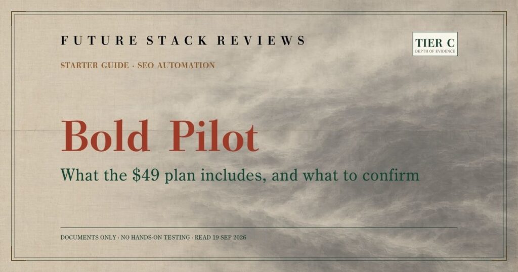 Future Stack Reviews cover for Bold Pilot: Starter Guide, Tier C — Tier describes depth of evidence, not a rating.